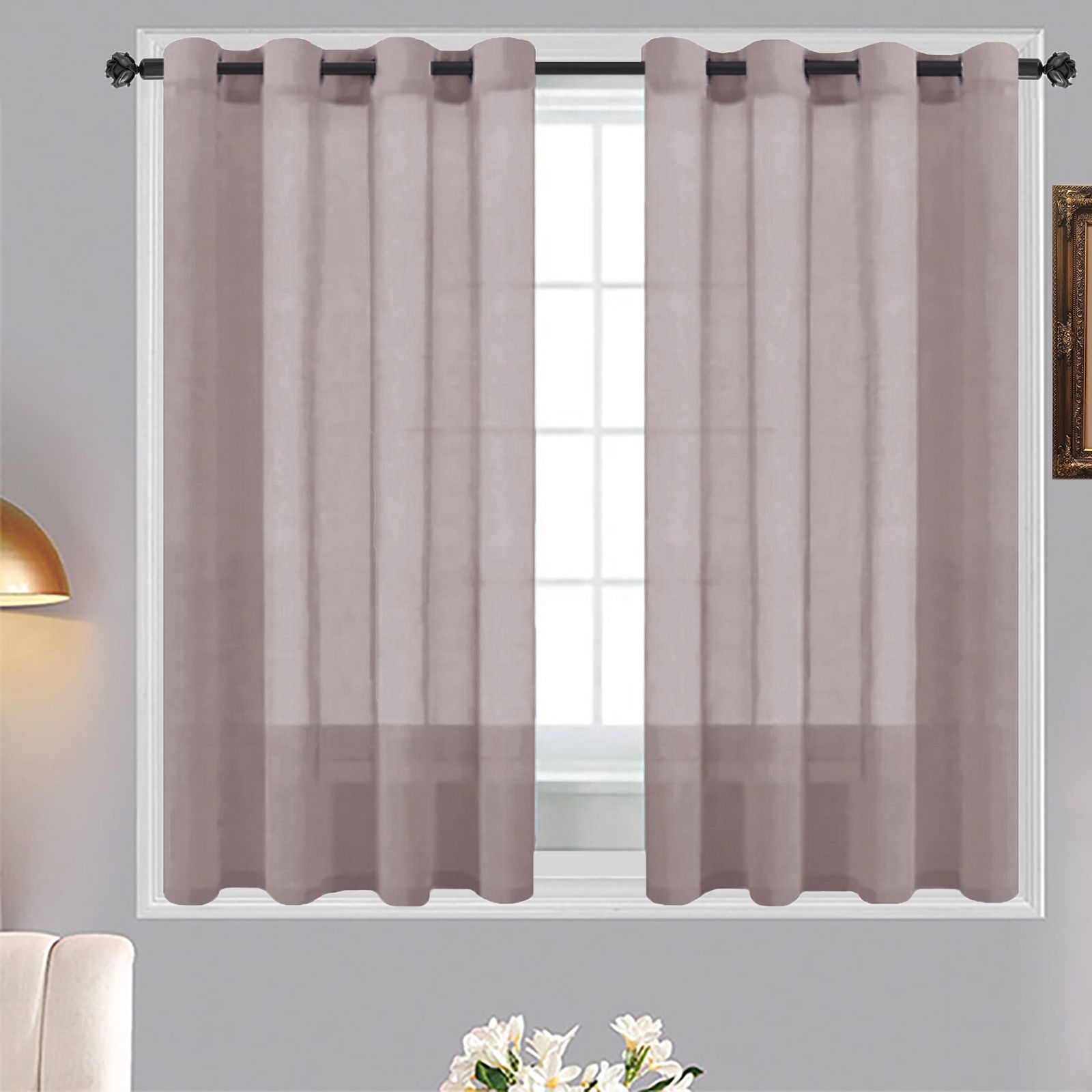 Matoc Designs Café Curtain -Mystic Voile -Cinnamon -Eyelet - 110cm W x 123cm H -  2 Pack