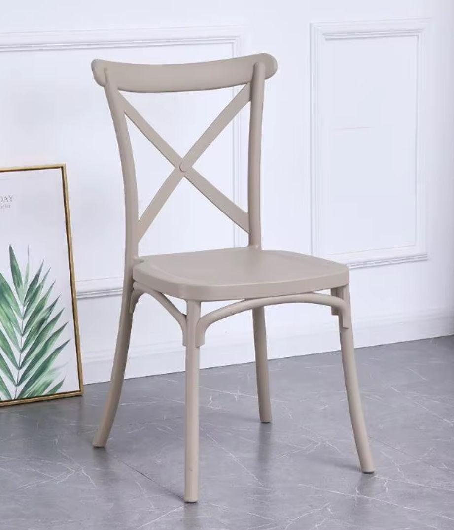 Cross Back Dining Chairs Set (2pcs) - beige