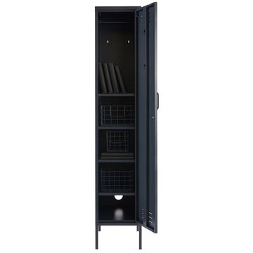 Steel Single Door Wardrobe Skinny Locker Storage Cabinet Cupboard - Black