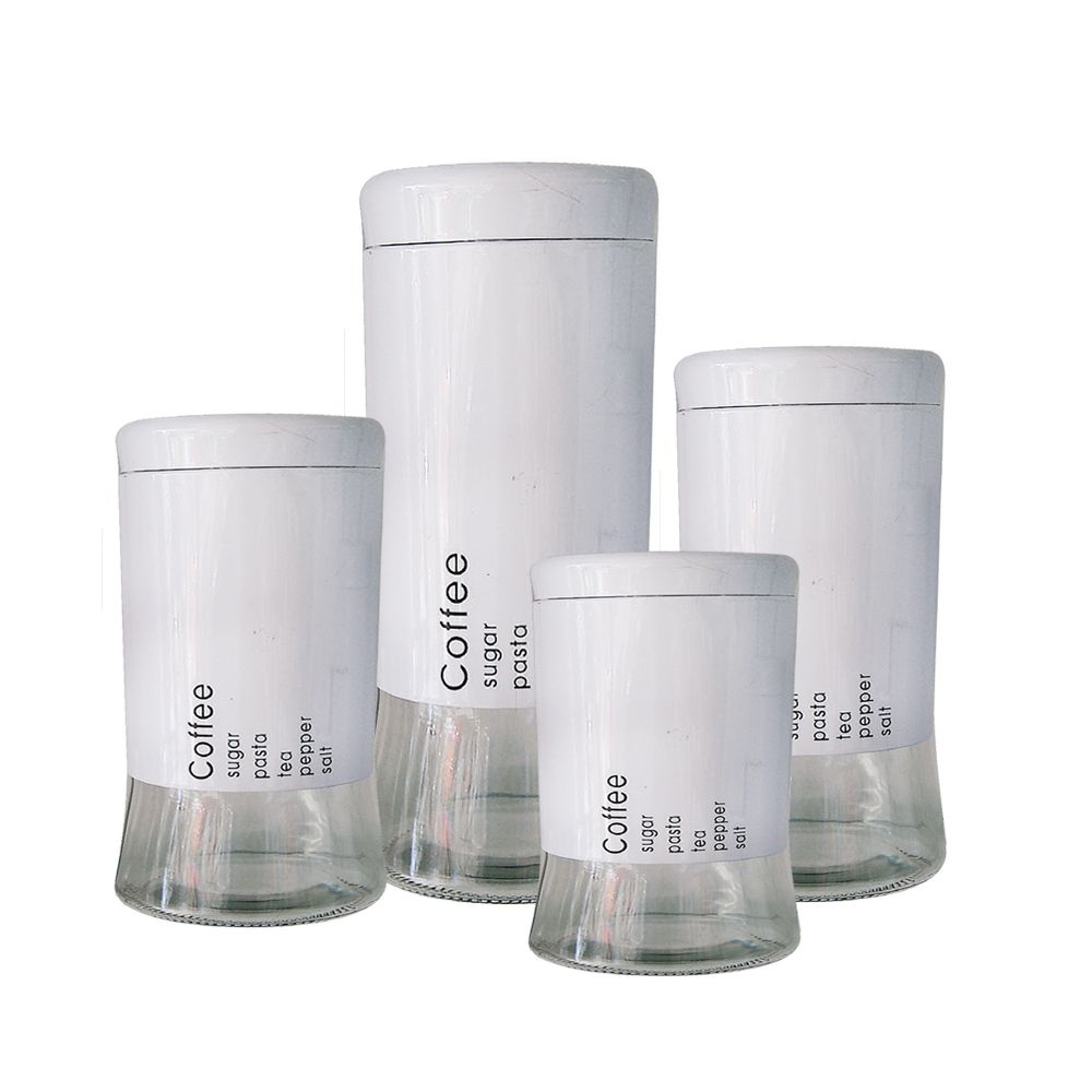 DH - Kitchen Food Storage Airtight Coffee Tea Pasta Sugar Canister Set - Cream Transparent