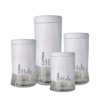 DH - Kitchen Food Storage Airtight Coffee Tea Pasta Sugar Canister Set - Cream Transparent