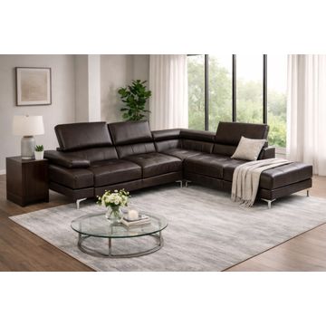 ASHER- Luxury L-Shaped Sectional Sofa – Brown PU Leather.