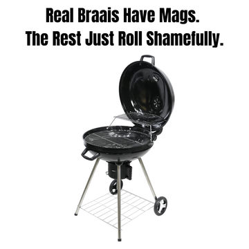 MagMaster - 57cm Premium Charcoal Kettle Braai – Hinged Lid, Thermometer, Ash Catcher & Mag Wheels