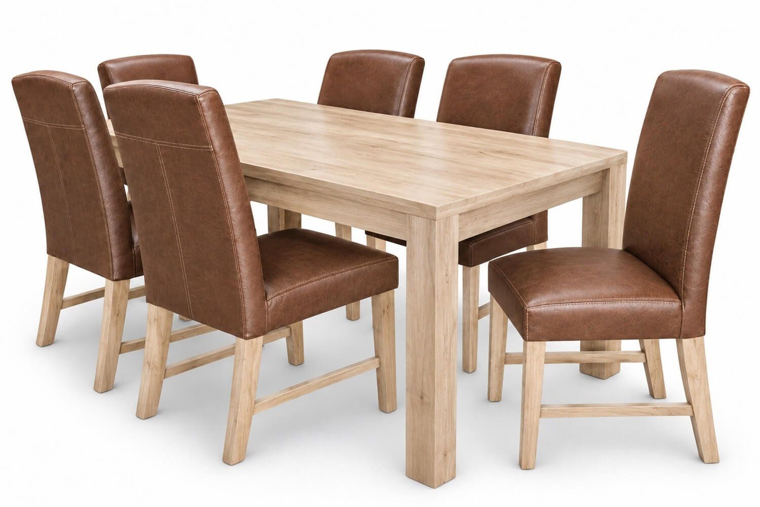 Primo Solid Cottonwood Dining Set 7-Piece 18001000 1 Table 6 Genuine Leather Chairs (Brandy)
