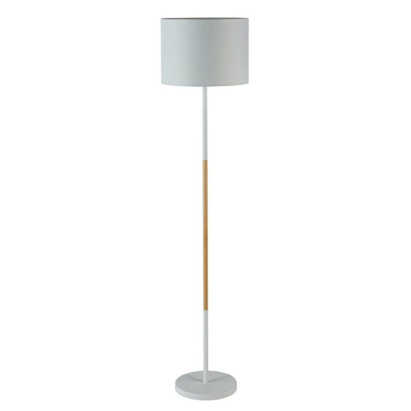 LAMP FLOOR-WHITE+WOOD-WHITE FABRIC SHADE 150cm H