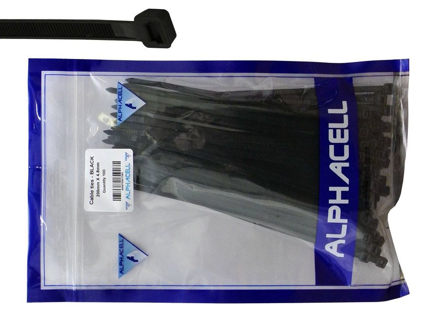 Cable tie - 200mmx4.8mm black (qty 100)