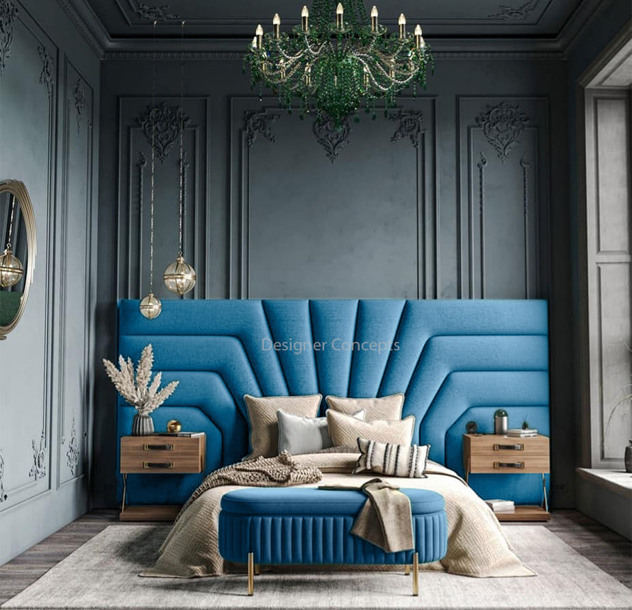 Isadora Overlap Headboard Queen Sky Blue