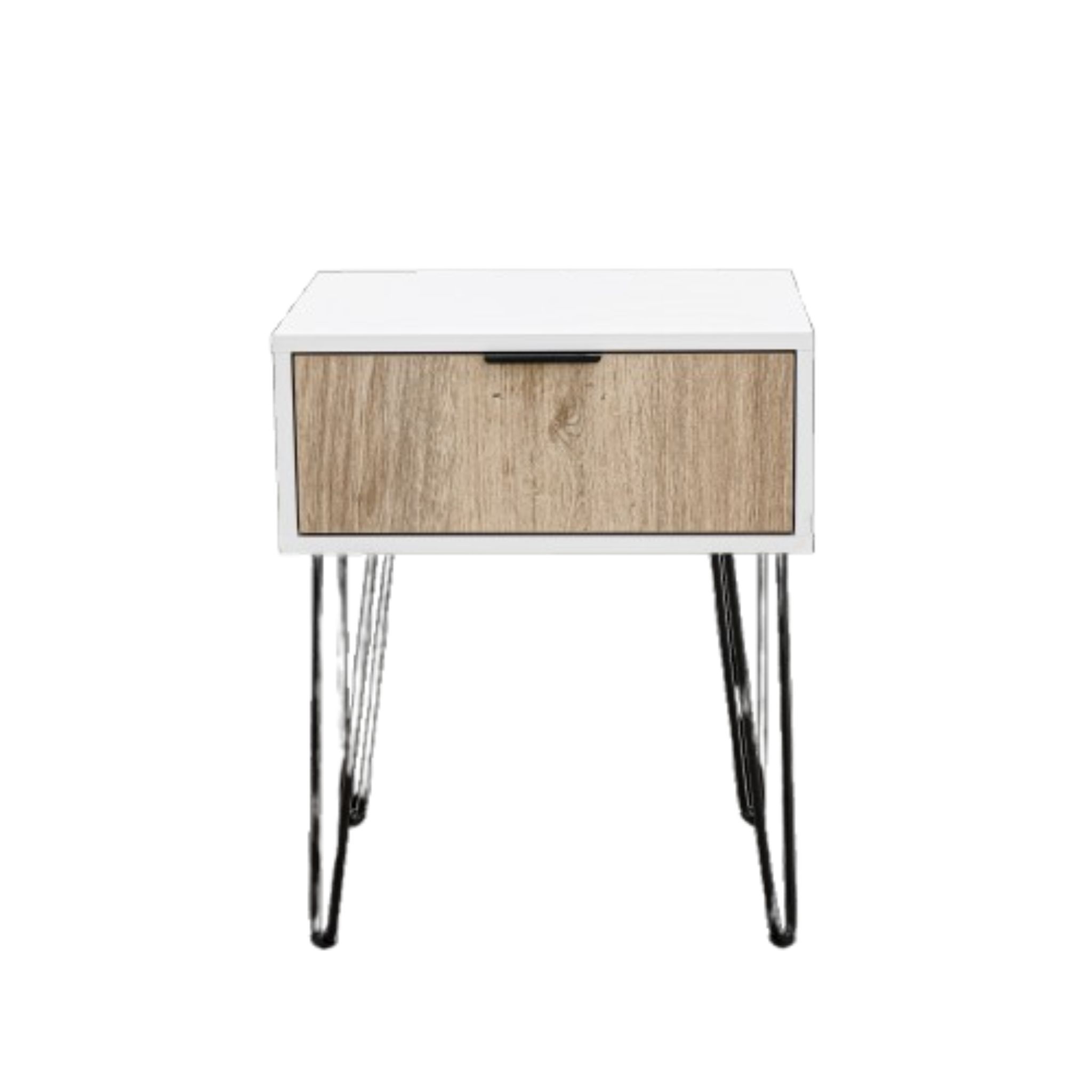 Milan Bedside Table - White With Oak Drawer