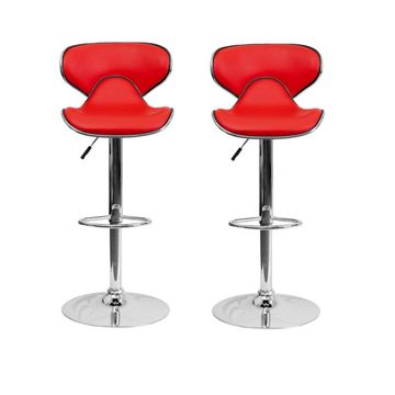 Set of 2 - Red Modern Sports Barstools with gear lift and swivel function