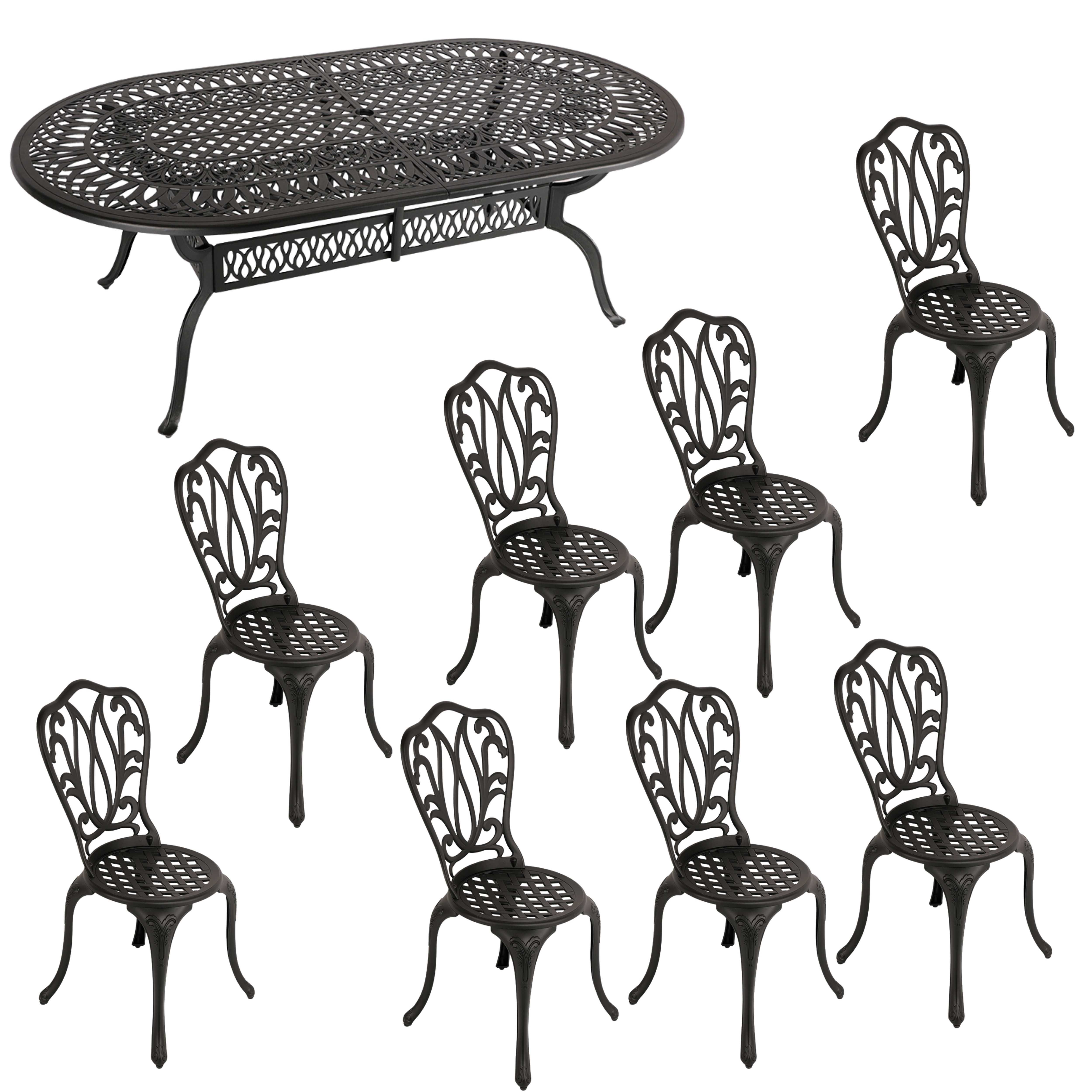 8 Seater - Lisa Aluminium Patio Set / Garden Furniture / Outdoor Dining Set    (8 Lisa Chairs with 214cm x 110cm Oval Elizabeth Table) - BLACK