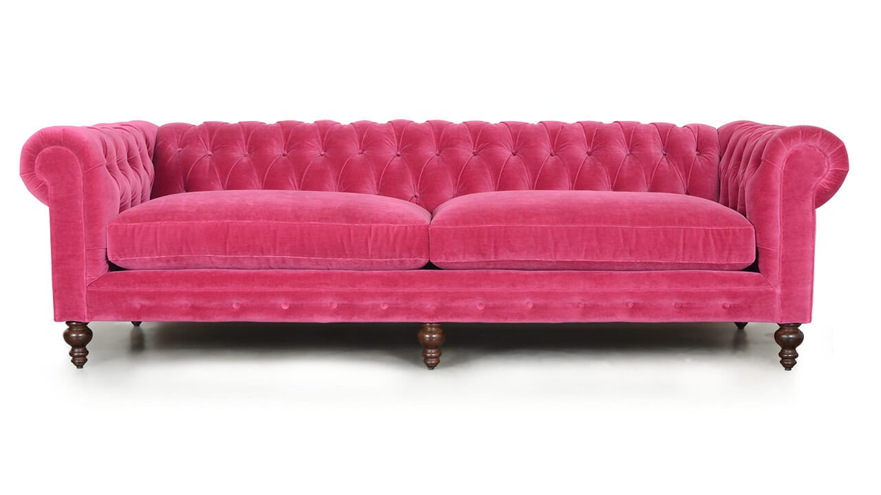 Chesterfield Velvet Turquoise Blue 3 seater Sofa - Hot Pink