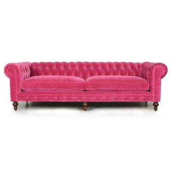 Chesterfield Velvet Turquoise Blue 3 seater Sofa - Hot Pink