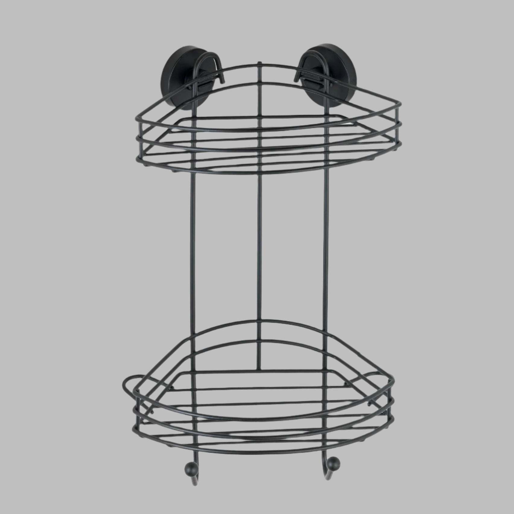 Vacuum Loc 2 Tier Corner Rack Black Wall Shelf No Drilling