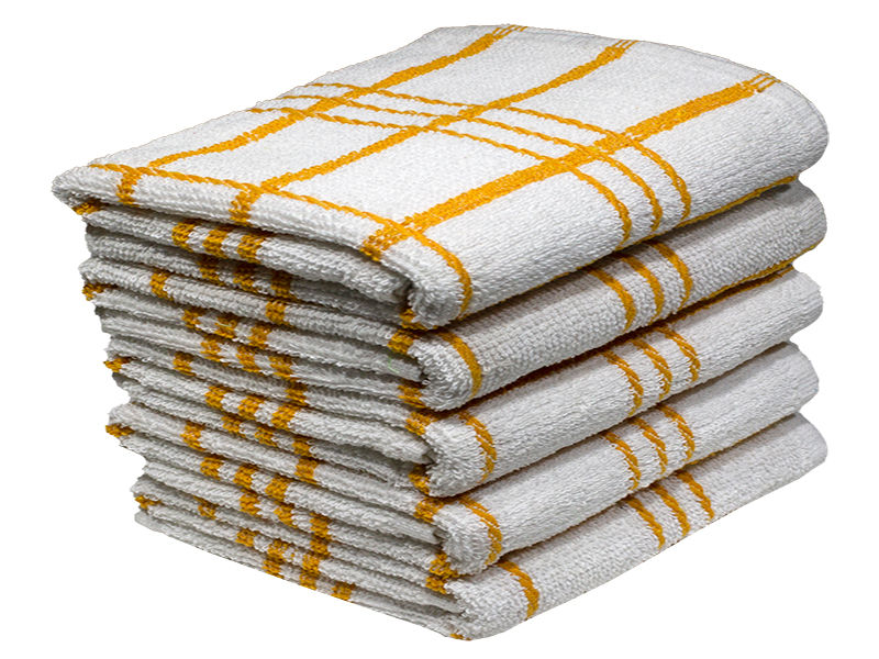 Multipurpose, Easy Fit, Absorbent Kitchen Towel - Design 2449 - 037x056cms - (05 Pc Pack) - Checks - Mustard Gold