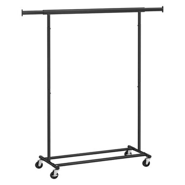 Black Rolling Extendable Clothing Rack – Heavy-Duty, Adjustable & Lockable