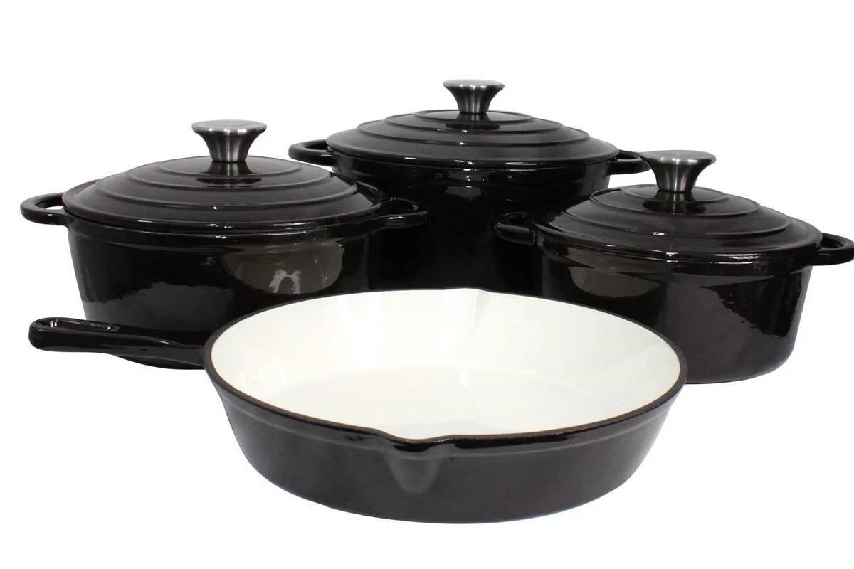 Homepro - 7 Piece Cast-iron Pot Set - Black