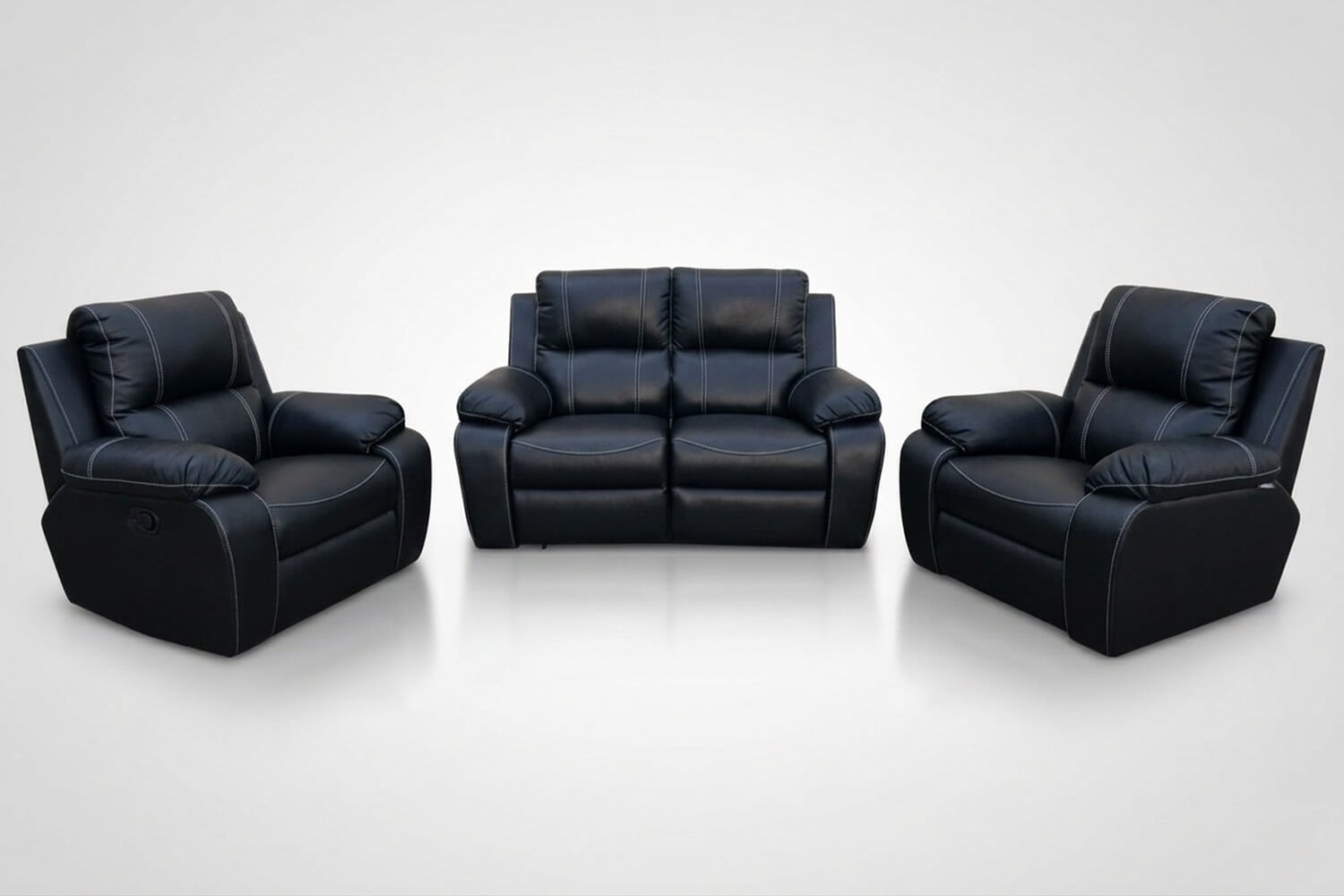 Premo Genuine Leather Lounge Set 3-Piece( x2 1-Seater Chairs x1 2-Seater Sofa fixed 1 part seat - Black)