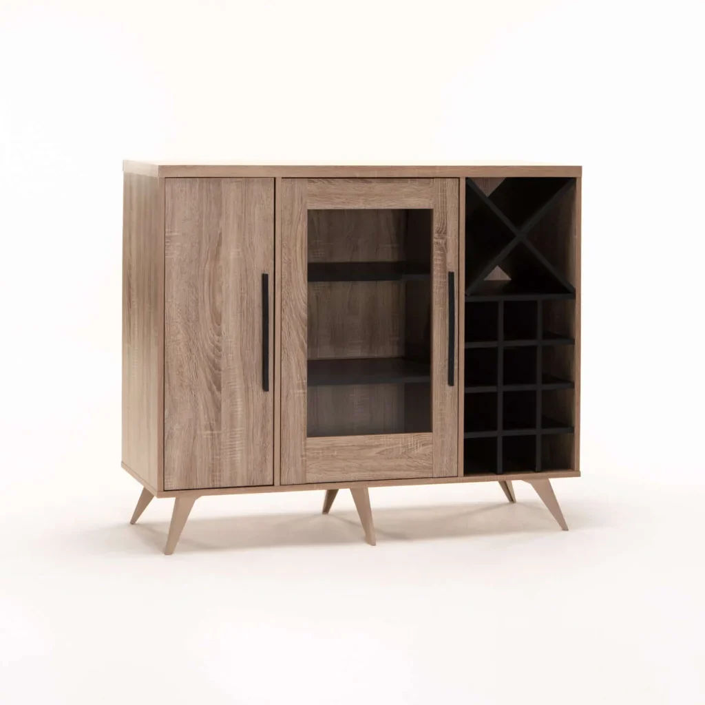 ACE Bar Unit Sideboard – Light Oak Finish with Wine Rack & Storage