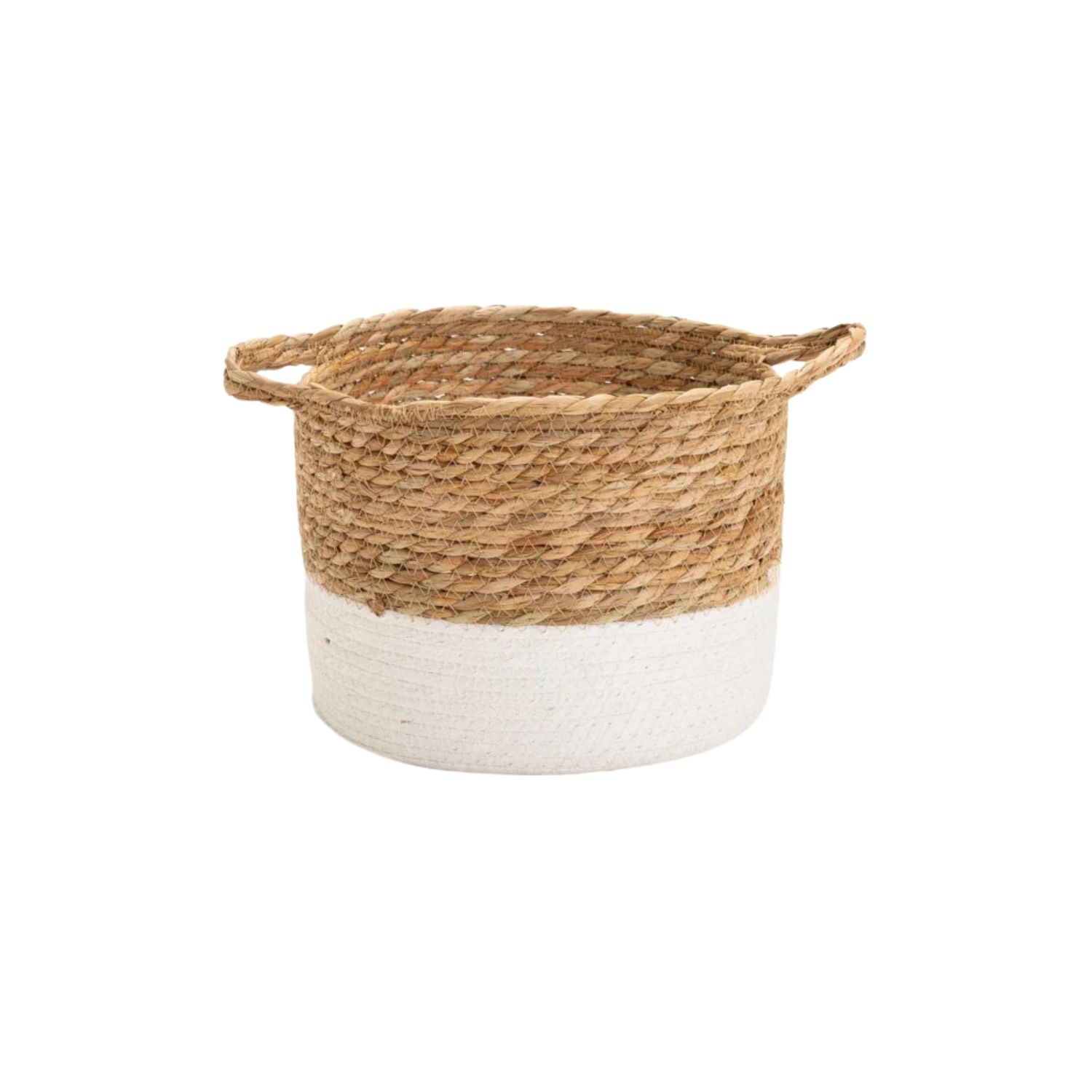 Natural & White Cattail Leaf Woven Small Basket Planter