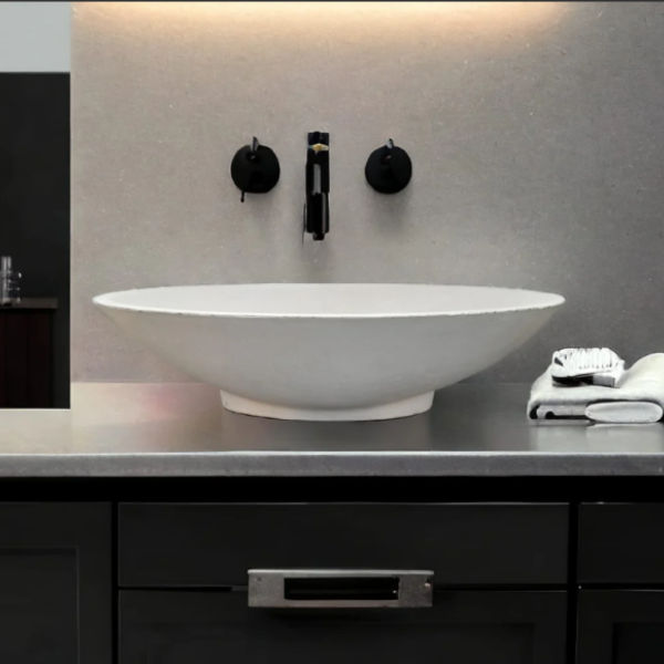 Ivory Concrete Oval Basin 50x35x15cm - High Strength, Chip Resistant