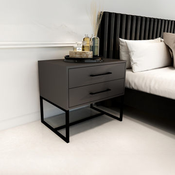 Bedside Pedestal Lilo Satin Dark Grey - Black Frame