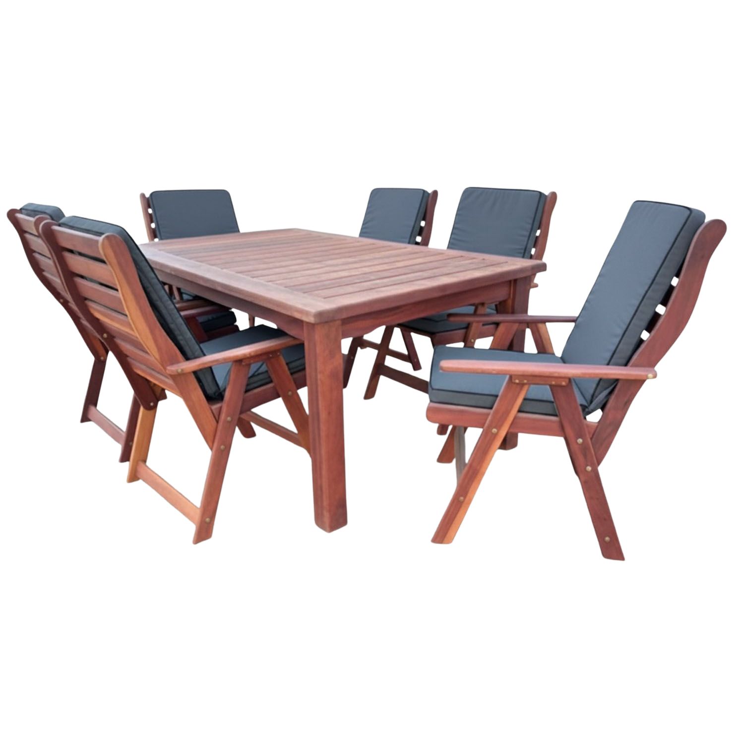 Zambezi Teak Patio Dining Set 6-Seater 1800mm 1 Table 6 Highback Chairs (Charcoal Cushions)