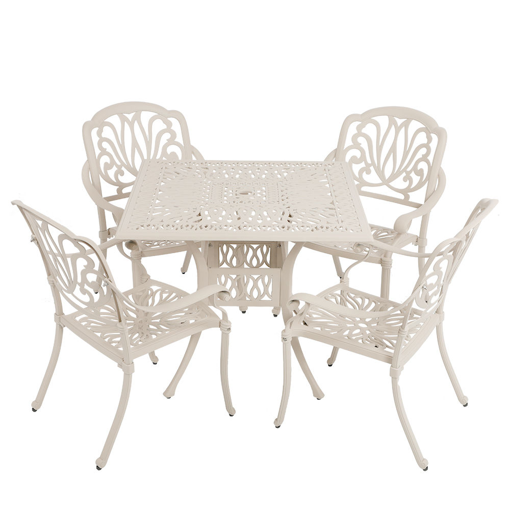 4 Seater - Protea Aluminium Patio Set / Garden Furniture / Outdoor Dining Set    (4 Protea Chairs with 90cm x 90cm Square Elizabeth Table) - SAND