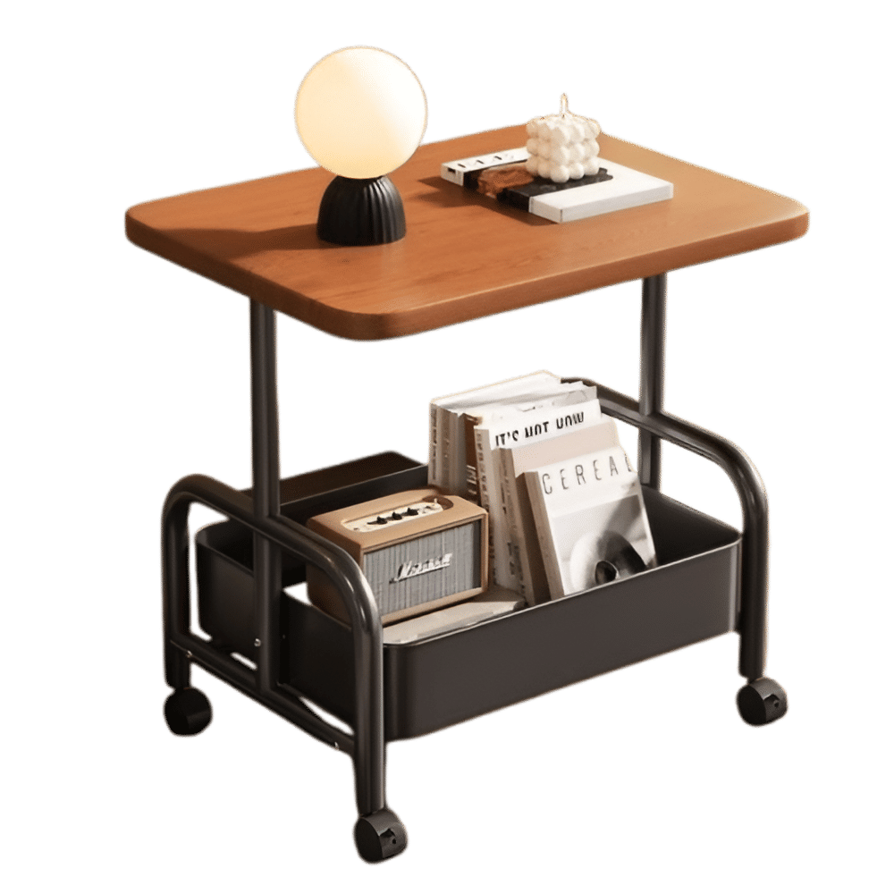 TOXIYA Multifunctional 2-Tier Roller Side Table, Metal Frame Coffee Table