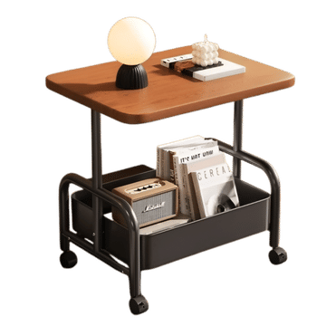 TOXIYA Multifunctional 2-Tier Roller Side Table, Metal Frame Coffee Table