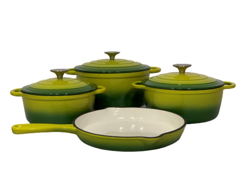 Pot set 7 Piece Cast Iron Grooved Lid - Kitchen Essentials