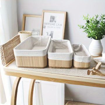 Bamboo Woven Storage Basket Set Of 3