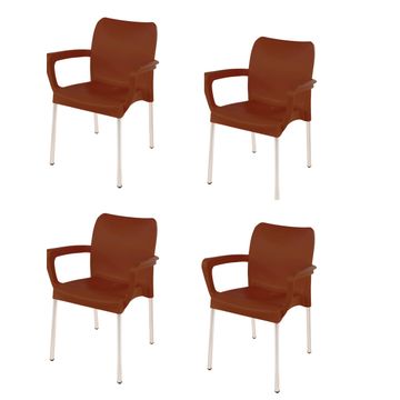 Heavy Duty Plastic Stacking Chair – Bistro Design with Armrests - Coco - Set of 4