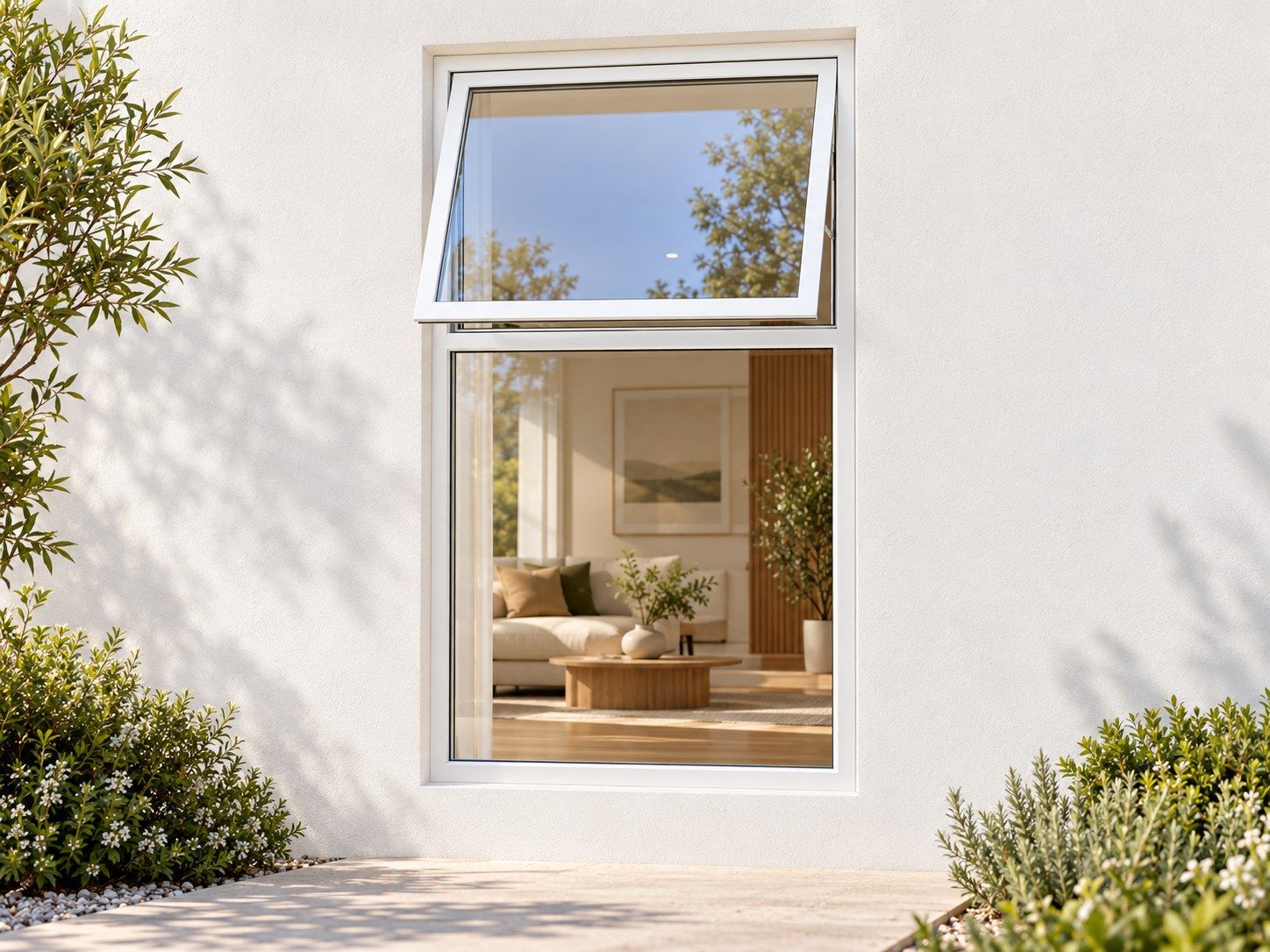 Kenzo Premium Top-Hung Aluminium Window - White, 900 1800 mm, Upper Opener with Fixed Lower Pane, Clear Glass