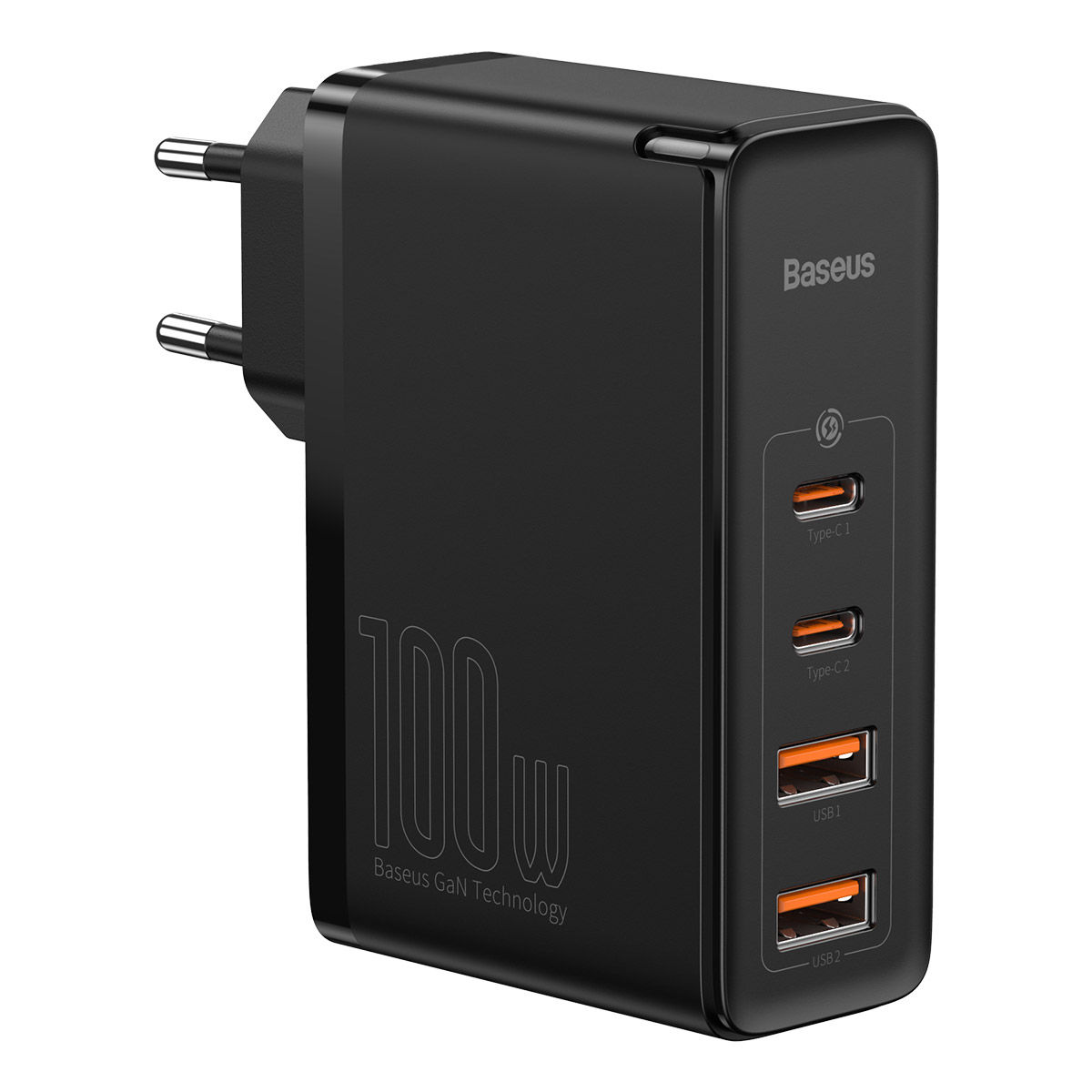 Baseus GaN2 Pro 100W Quick Charger with 4 Ports, 2 Type C + 2 USB EU - Black