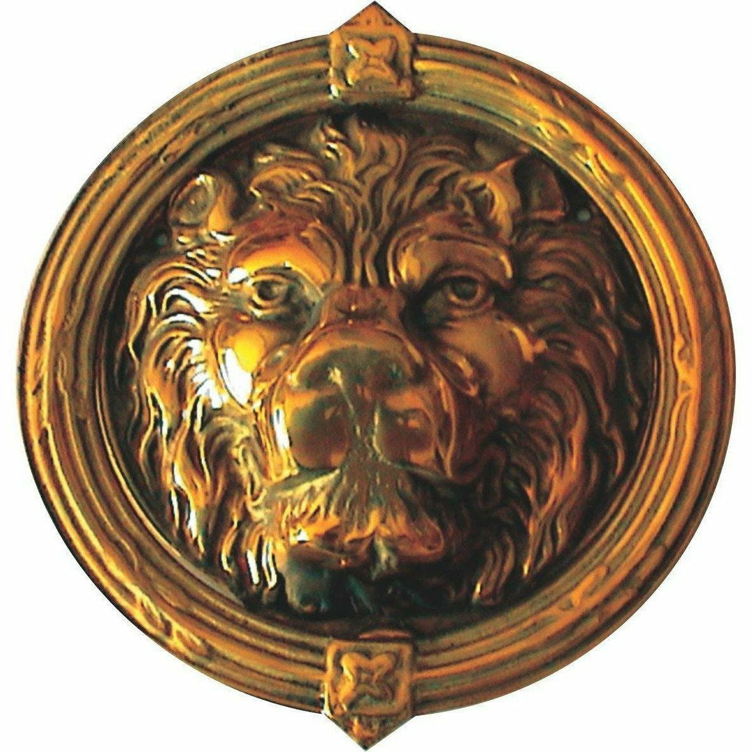 Lion head door knocker - brass