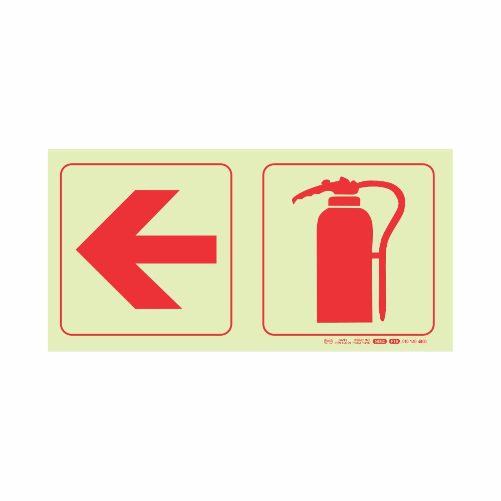 Photoluminescent 190mm Safety Sign F16 Arrow Left Fire Extinguisher