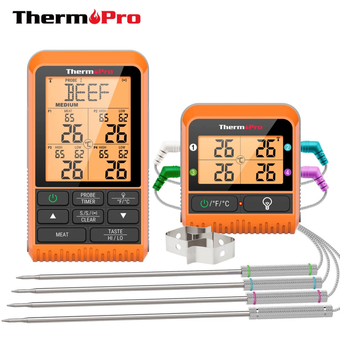 ThermoPro ThermoMeter Digital Wireless with 4 Colour-coated Probes