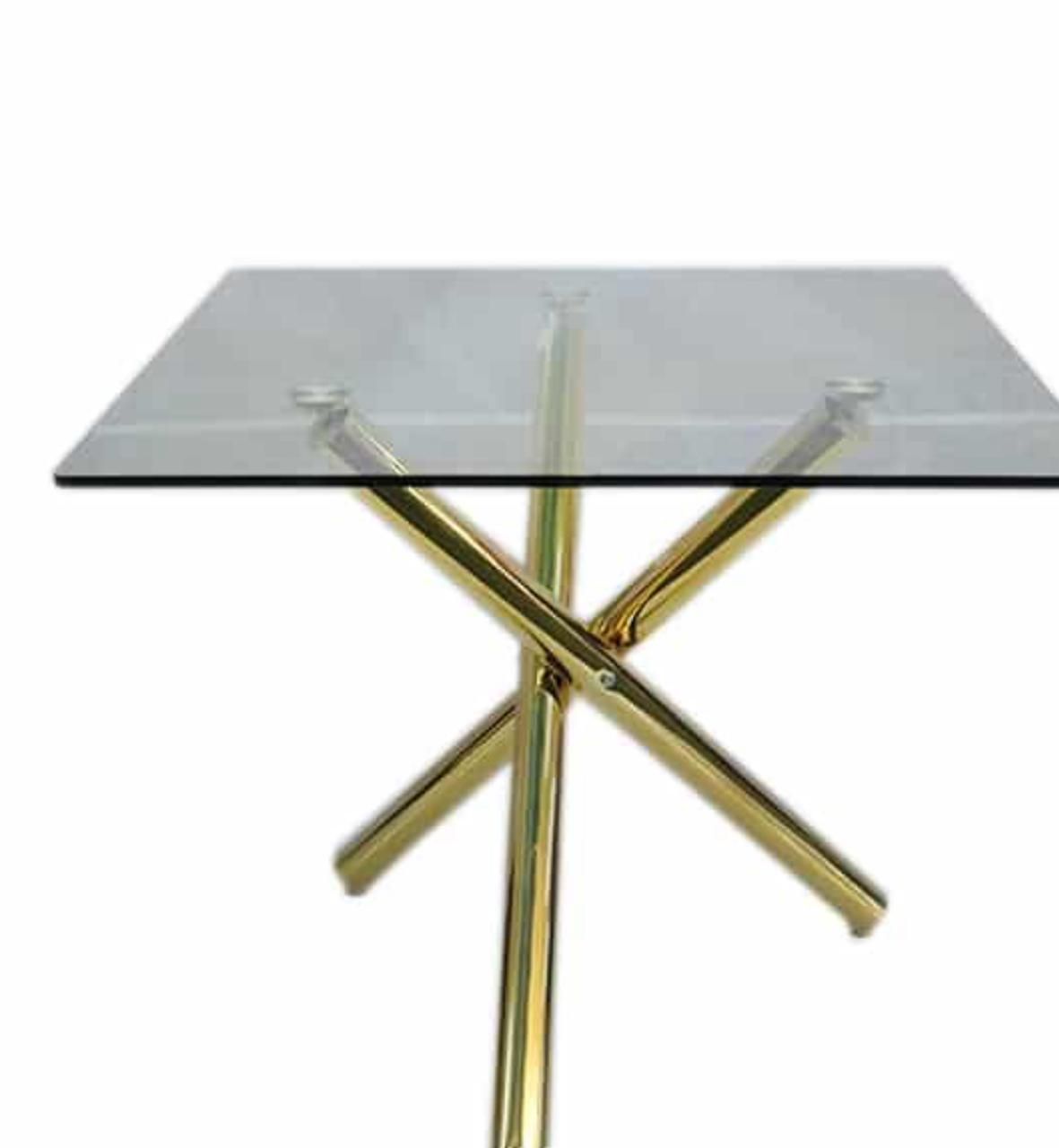 Asher 80cm 4 seater square glass dinning table with gold legs