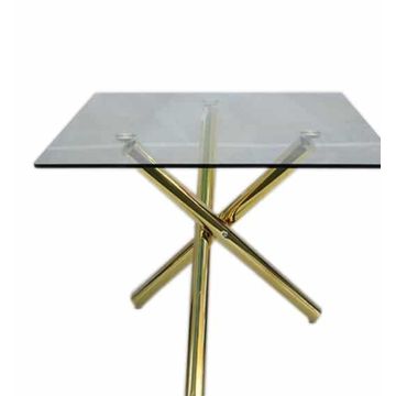 Asher 80cm 4 seater square glass dinning table with gold legs