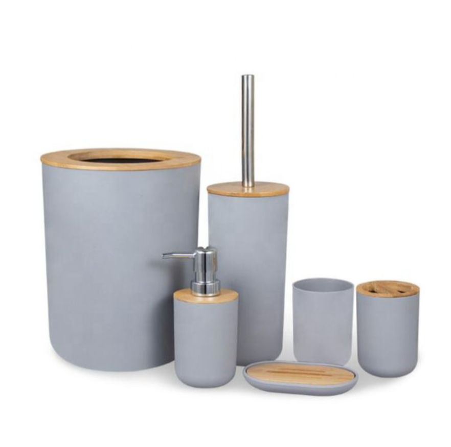 6-Piece Bathroom Accessories Set with Eco-friendly Lids - Grey