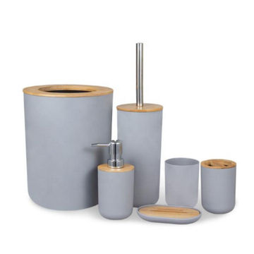 6-Piece Bathroom Accessories Set with Eco-friendly Lids - Grey