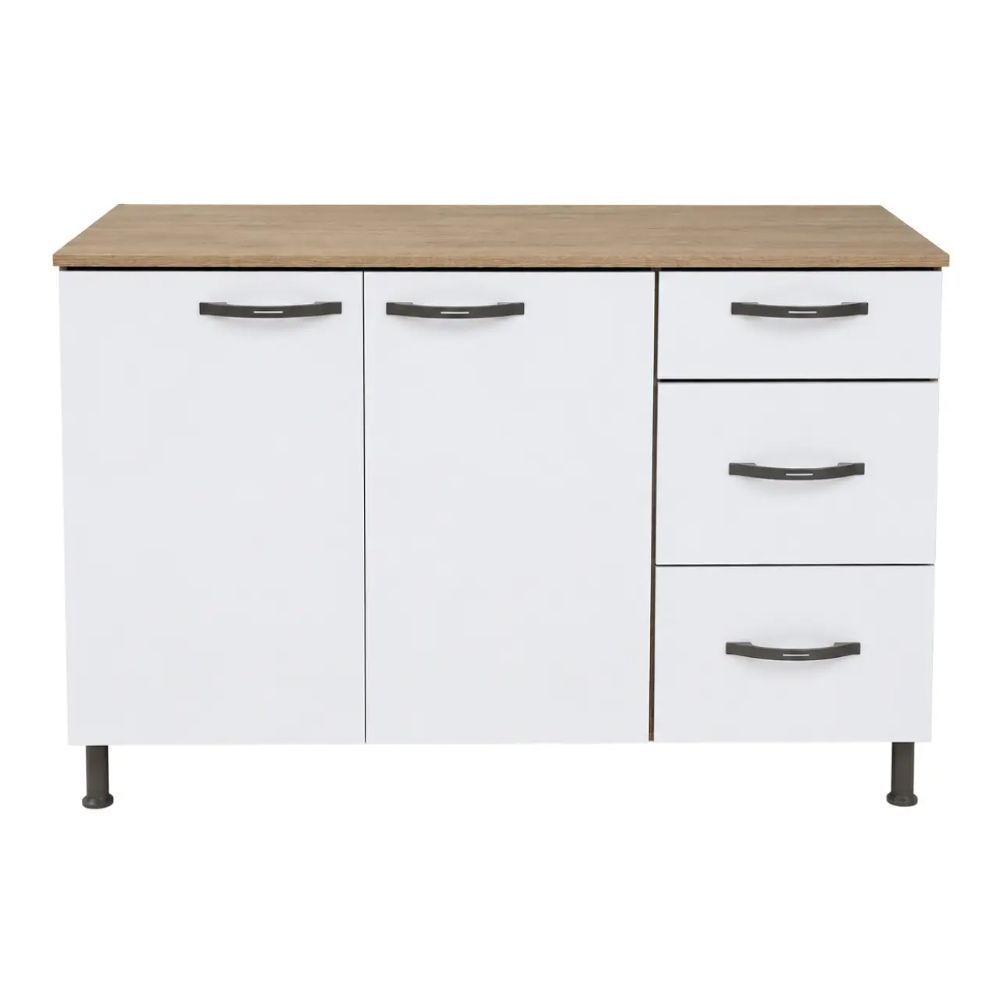 Nogueira Kitchen Base Cabinet 1200 mm – 3-Drawer Storage Unit with Dark Doors & Black Handles