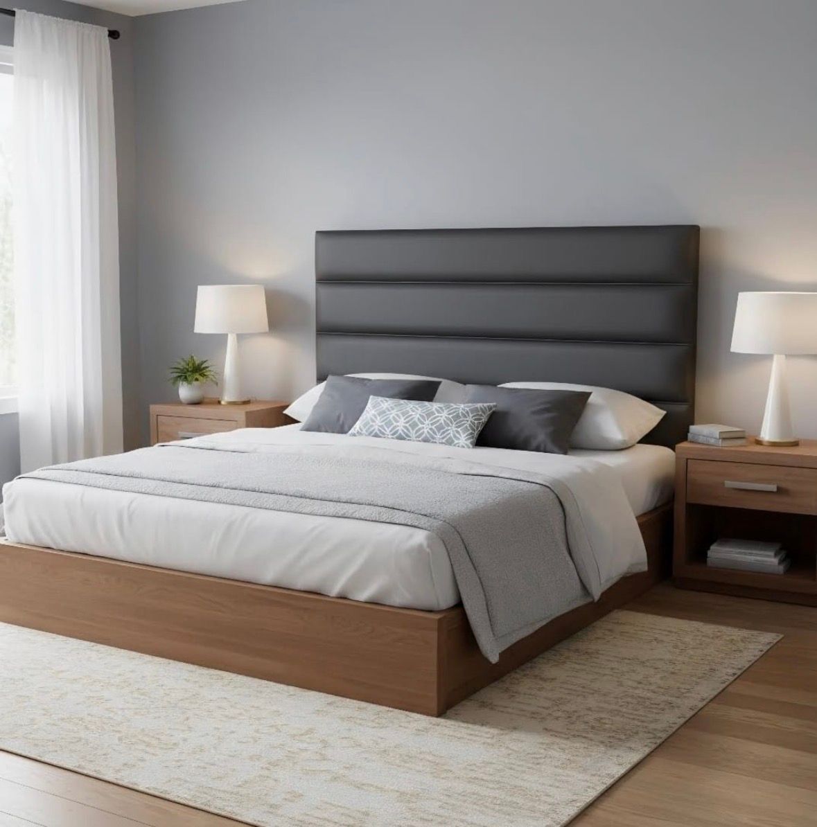 Wall mount Horizontal Panel Headboard- Velvet Material -Queen - Dark Grey