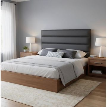 Wall mount Horizontal Panel Headboard- Velvet Material -Queen - Dark Grey