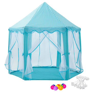 Kids Playing Castle Tent Playhouse with LED Light String - Blue