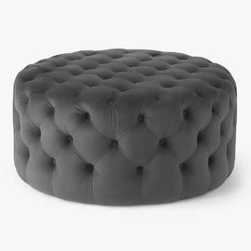 Clark Round Velvet Upholstered Ottoman Medium Grey