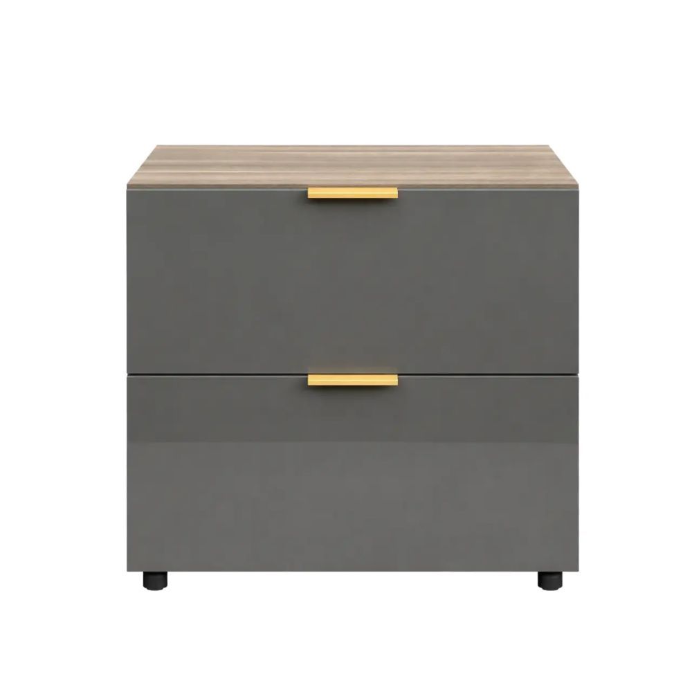 2-Door Base Cabinet 80cm – Walnut Body with Grey Double Doors & Silver Handles