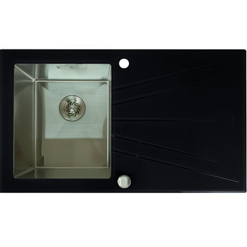 Alva Large Bowl Glass Kitchen Sink Black - Silver