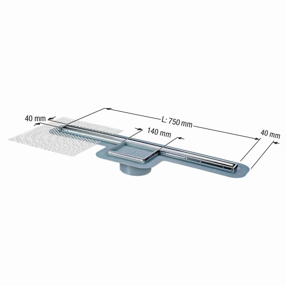 Shower Channel Drain, Length=850mm in stainless steel