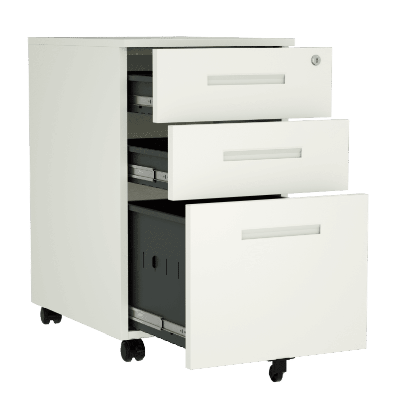 Steel 3 Drawer Inner Handle Mobile Pedestal Filing Cabinet Locker - White